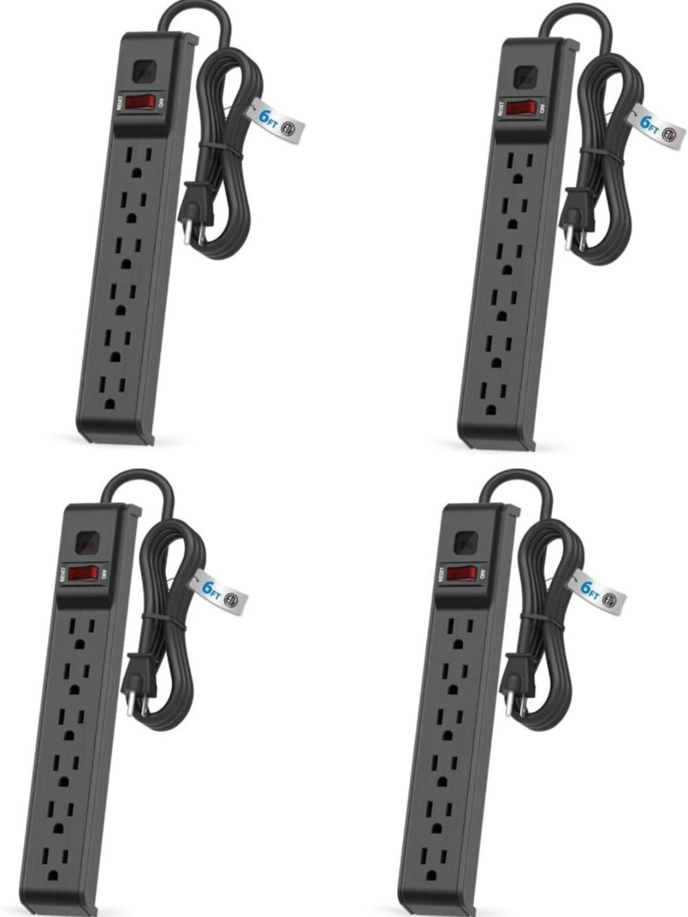 6-Outlet Surge Protector Power Strip with 6FT Cord, Overload Protection, Wall